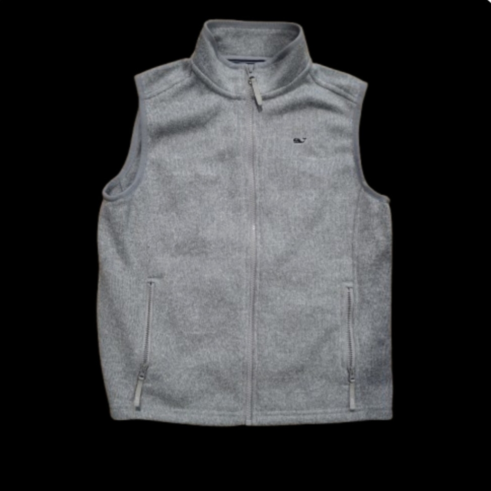 Vineyard Vines Heather Gray Sweater Vest Full Zip Medium 12-14 Boys LIKE NEW